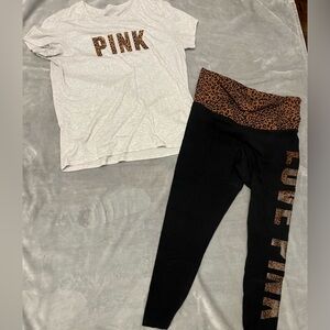 PINK Victoria's Secret Leggings with Leopard Print Waistband